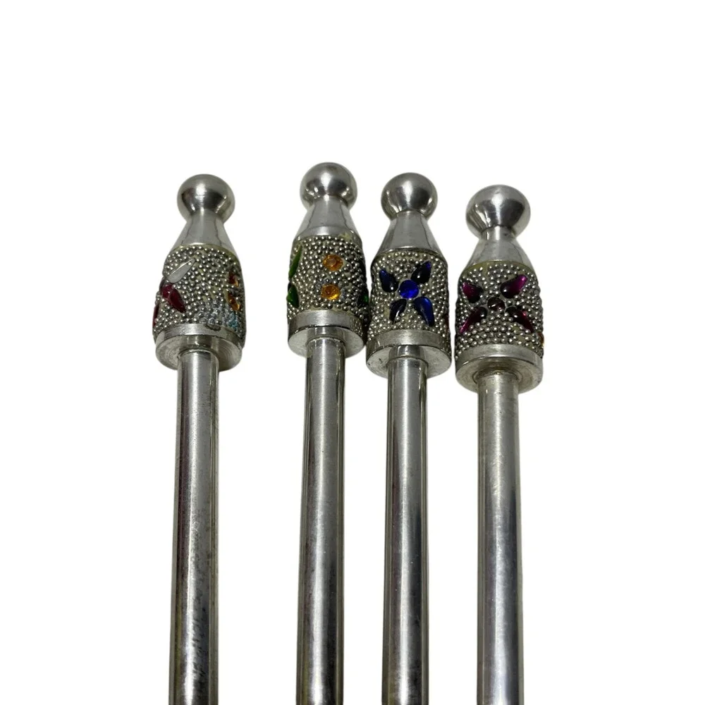 Pier One Silver Jeweled Drink Stirrers (one gem missing)‎ Set of 4